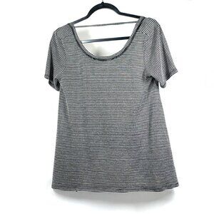 Billabong Striped Short Sleeve Scoop Neck Open Back T-Shirt Black & White Sz L